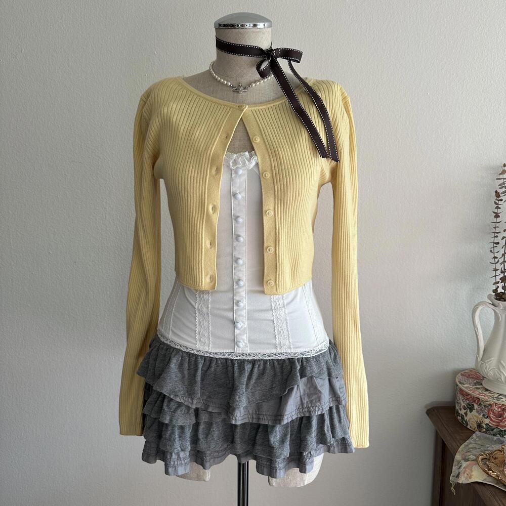 Yellow cotton knit cardigan